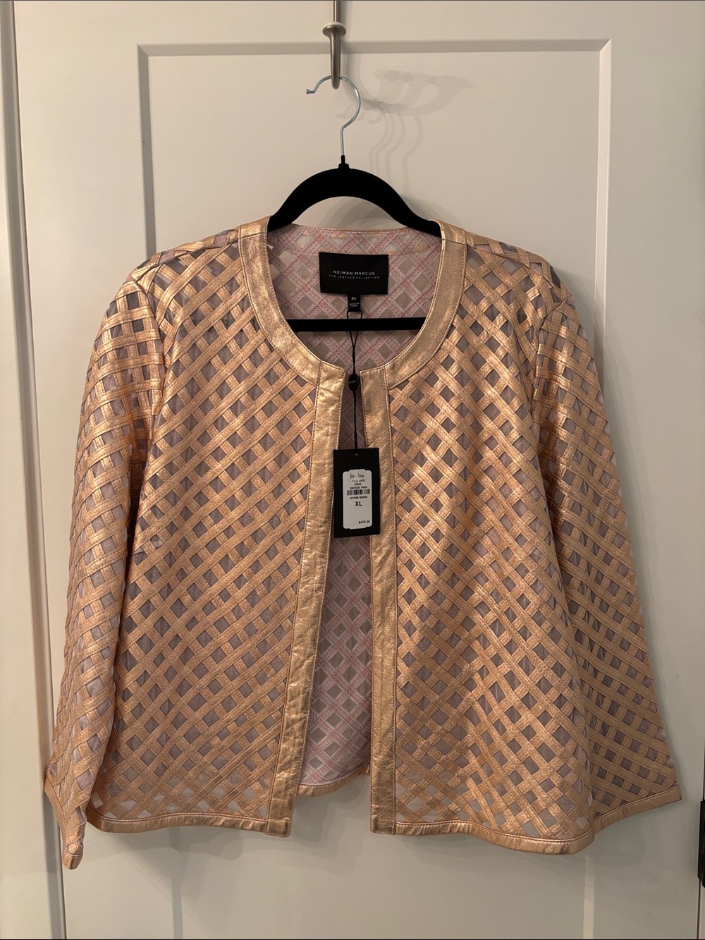 Neiman Marcus Rose Gold Lattice Leather Jacket